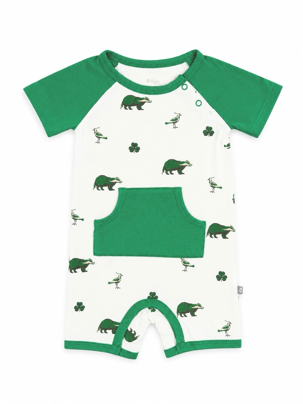 Kyte Baby Green Badger Clover Playsuit Romper 6-12M Bamboo Baby One Piece
